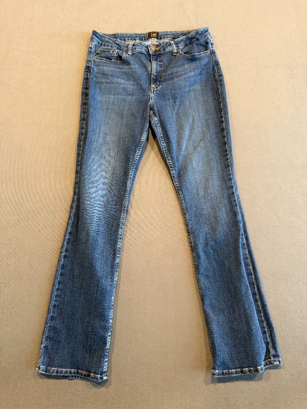 Lee Women's Regular Fit Bootcut Jeans Size 16 Long Blue Stretch Mid Rise Denim
